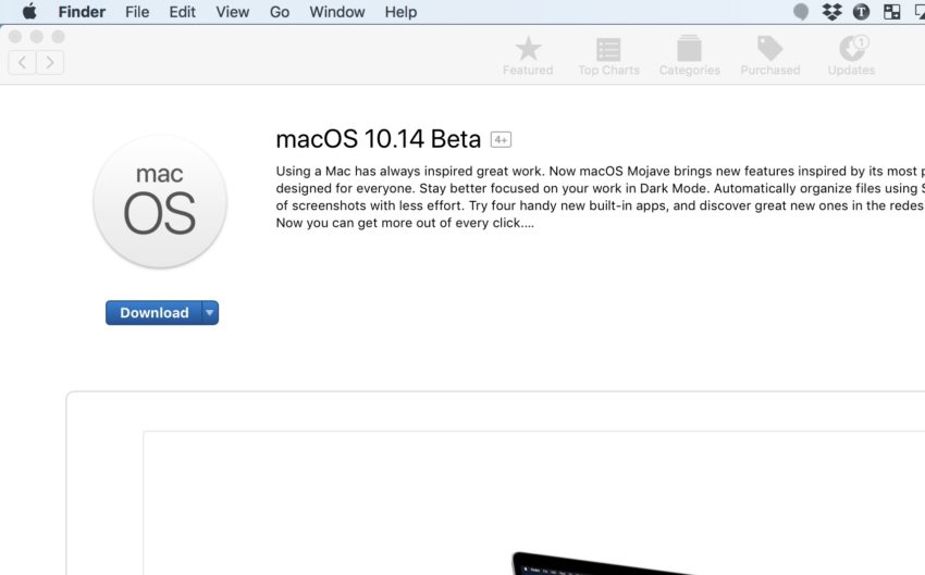 Starta macOS Mojave beta-nedladdning i Mac App Store. 