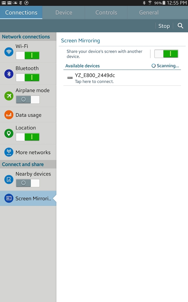 Konfigurera trådlös spegling på Samsung Galaxy Note 10.1 2014 Edition