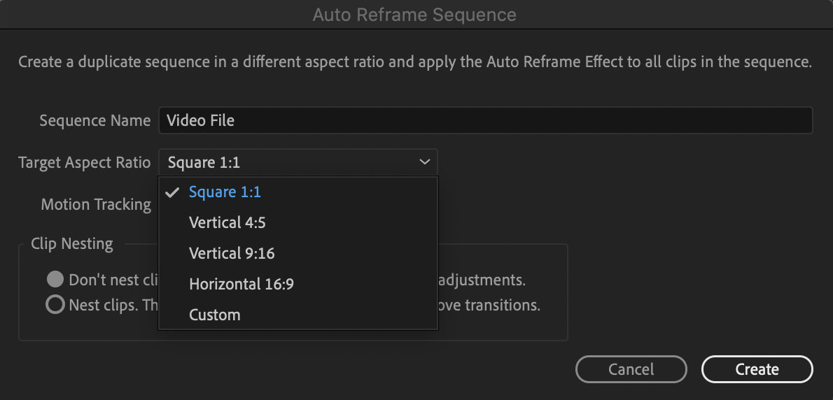 Adobe Premiere Auto Reframe Tool